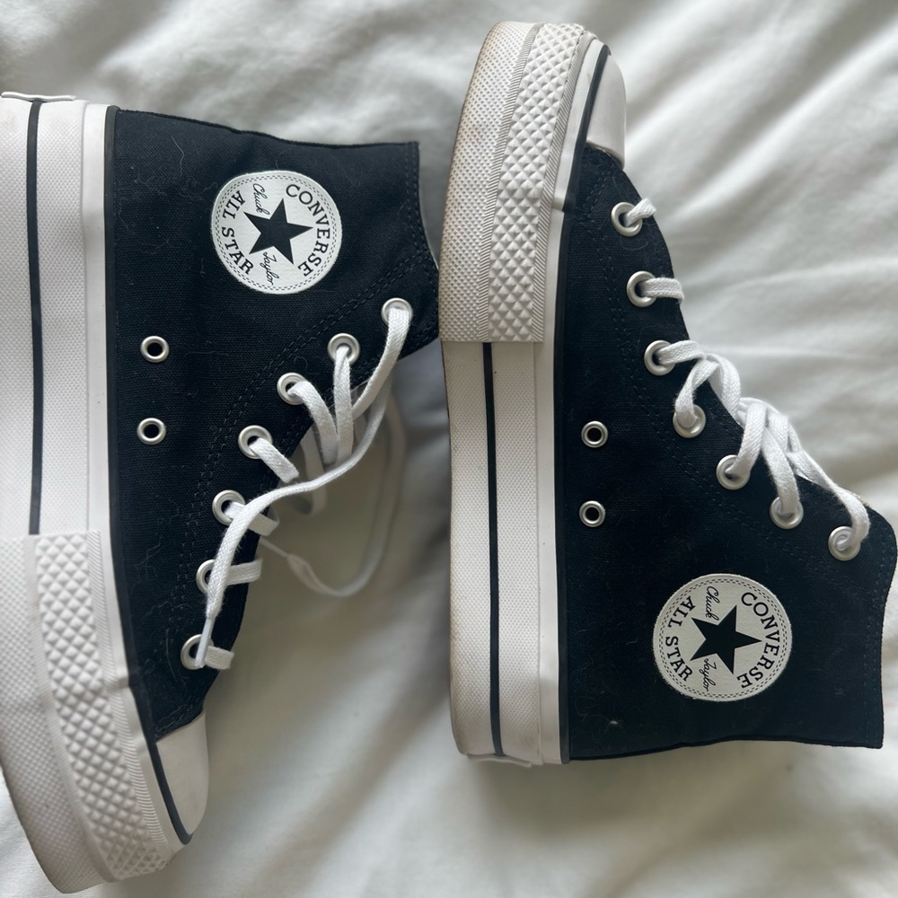 Black and white converse high top platform